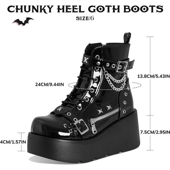 Women Polyurethane Blackpatent Wedge Round Toe Buckle Leather Platform Boots - Picture 6 of 7